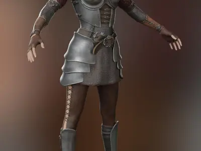 caracter low-poly 3d model medieval fantasy girl knight Low-poly 3D model