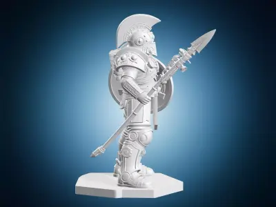 Steampunk Space Legion Heavy Mech Soldier with Spear and Shield 3D print model