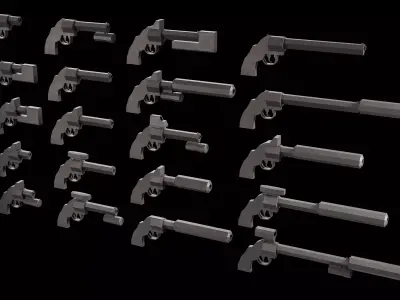 Stylized Low Poly Revolver -20 Variations Game Ready Low-poly 3D model