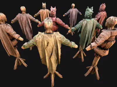 Medieval Wooden Fighting Dummy Mannequin Training Camp Low-poly 3D model