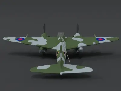 Low Poly Cartoon De Havilland DH 98 Mosquito WWII Airplane Low-poly 3D model