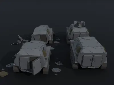 Cartoon Dieselpunk armored cars  Polygonal Style Free low-poly 3D model