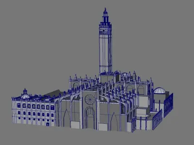 Cathedral of Sevilla lowpoly and buildings 3D model