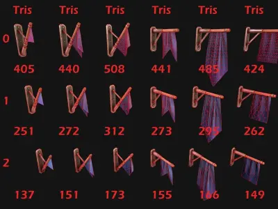 Medieval Flag Attached to the Wall Low-poly 3D model