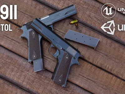 M1911 Pistol - Game Ready - PBR Textured - Rigged Low-poly 3D model