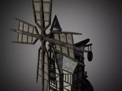 Windmill and Water wheel Game Ready Low-poly 3D model