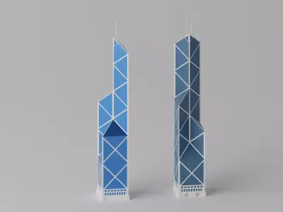 Bank of China Tower in Hong Kong Low-poly 3D model