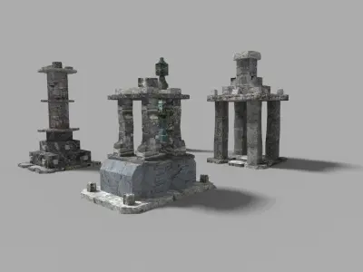 4 low poly temple pillars collection Low-poly 3D model