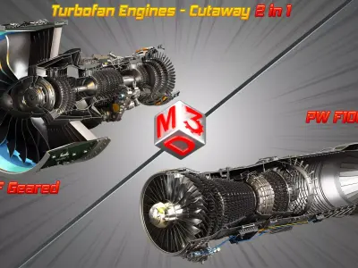 PW GTF Geared - PW F100 - 220 -Turbofan Engines - Cutaway 2 in 1 3D Model Collection