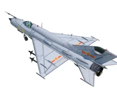 PBR PLAAF J-7 Fighter Mig-21 Fishbed Low-poly 3D model