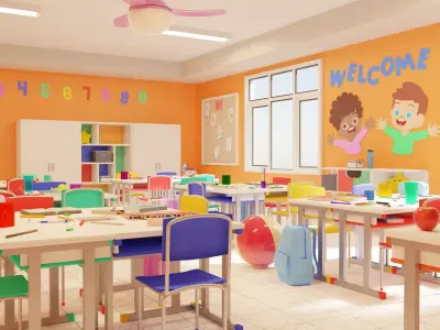 CHIDRENS CLASSROOM LOW POLY SCENE Low-poly 3D model