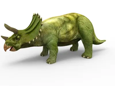 Green Triceratops dinosaur Rigged  Animated 3D Model Low-poly 3D model