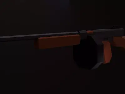 Stylized Thompson M1 Tommy Gun SMG With Attachments Low-poly 3D model