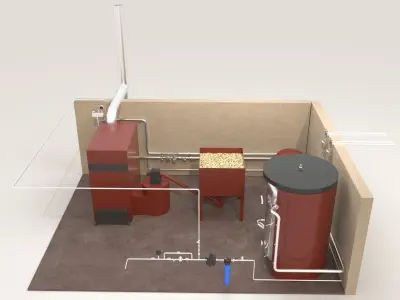 Industrial Boiler Room on wood pellets 3D model