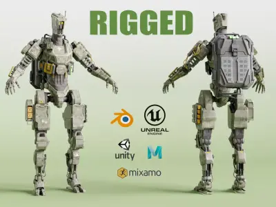 Bravo - Irish Themed War Machine Robot GAME READY and RIGGED Low-poly 3D model