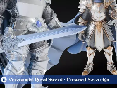 Stylized Sword - Ceremonial Royal Crowned - Game Ready 3D model