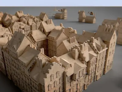 Paper Buildings and Building Model Kit Low-poly 3D model