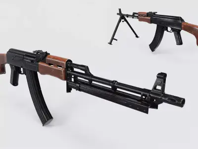 RPK Machine Gun with Folding Bipod Low-poly 3D model