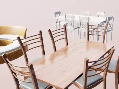 furniture set tables and chairs Low-poly 3D model