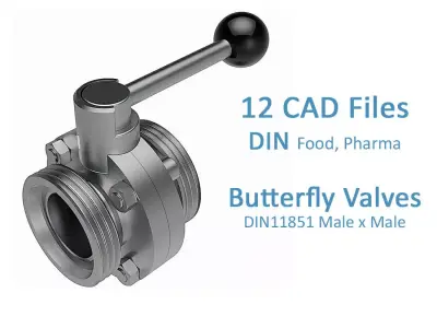 Manual Butterfly Valves - DIN11851 Male Ends - 3D model