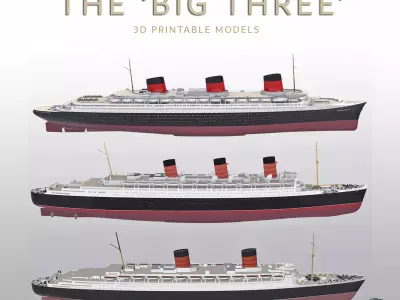 Normandie Queen Mary Queen Elizabeth the Big 3 ocean liners 3D Model Collection