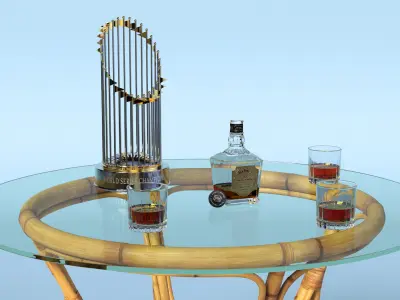 Baseball World Series Trophy with Whiskey Set on Glass Table 3D model