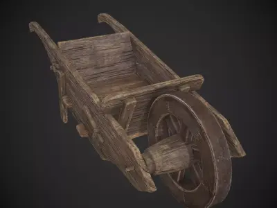 Wooden Wheelbarrow Low-poly 3D model