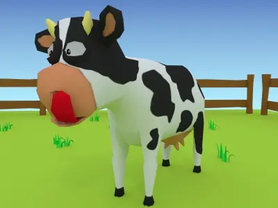 Cartoon cow low poly 3D model