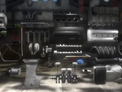 1zz 4 cylinder animated engine Low-poly 3D model