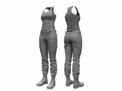 Womens Tactical Cargo pants and Tops - High Poly 3D model