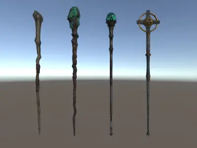 PBR Fantasy Weapons Staffs Low-poly 3D model