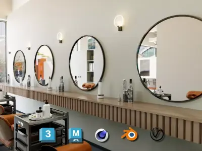 Photorealistic 3D Hair Salon Interior Pack Blender 3ds Max C4D Free low-poly 3D model