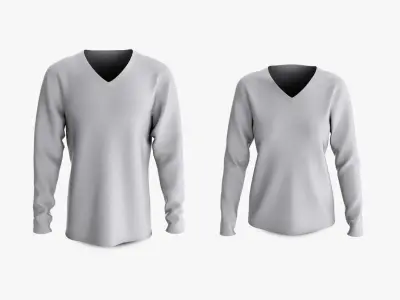 Male and Female T-Shirt Dropped Shoulder Deep V Collar Long Sleeve Collection 3D model