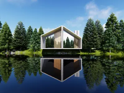 House in middle of lake Free 3D model
