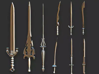 30 Highpoly and Lowpoly Sword Base Mesh Pack Low-poly 3D model