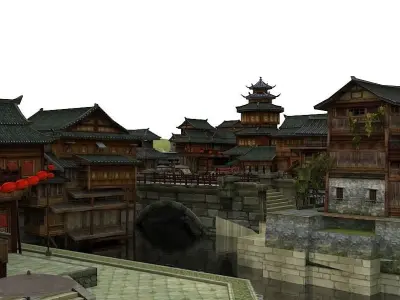 Old houses Low-poly 3D model