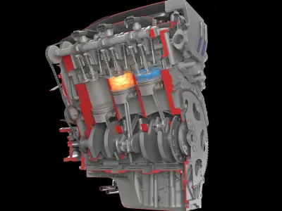 Animation Sectioned V6 Engine Ignition 3D model