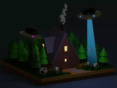 --UFO-- house with aliens Low-poly 3D model