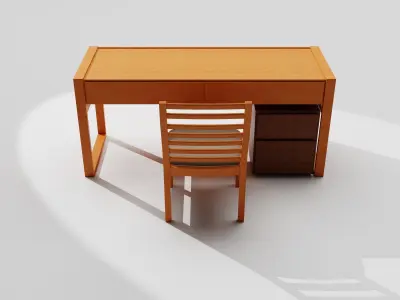 Wooden Study Furniture Table Chair and Drawer  3D model