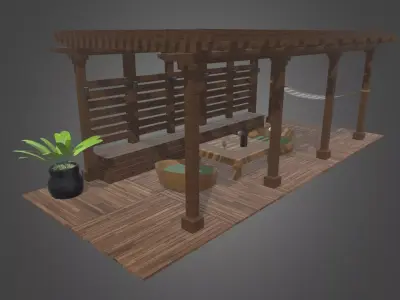 Terrace Wood Structure Low-poly 3D model