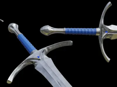 Medieval Knight Sword Glamdring Game Ready Low and High Poly Low-poly 3D model