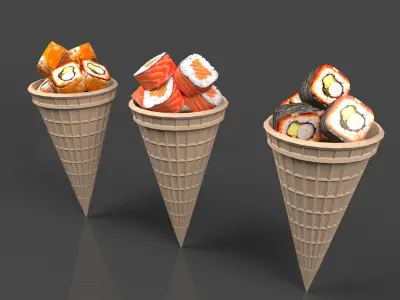 Sushi in waffle cups Low-poly 3D model