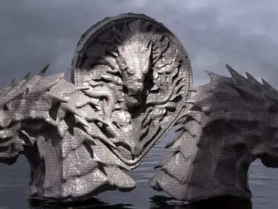 Great Wyvern Arthurian Dragon Scull mirrored 4 3D model