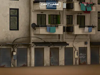 Arabic Neoclassical Apartment Building with Ground-Floor Shops Low-poly 3D model