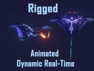 Manta Ray 3D Model- Fully rigged - Animated - Dynamic teal-time Low-poly 3D model