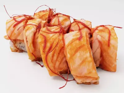 Sushi Rolls with tataki salmon and chili pepper threads  3D model