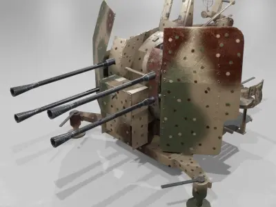 2cm Flak38 Flakvierling Antiairgun Low-poly 3D model
