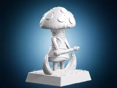 Fantasy Mushroom Warrior Spearman Creature Miniature 3D print model