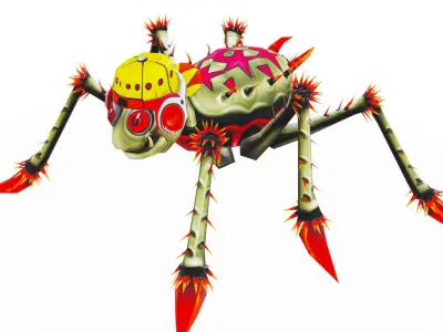 Red Star Spider Funny Cartoon Insect Parasite Beetle Lowpoly Low-poly 3D model