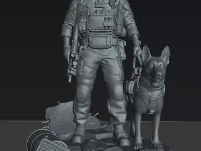Combat Medic Handler And Rescue Dog STL Miniature Model 3D print model